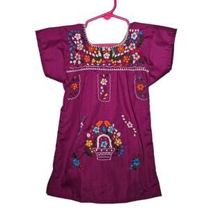 Puebla Dress – Size 1 (9–12 Months) – Fuchsia with Multicolored Embroidery